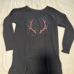 Victoria's Secret Black Pajama Top with Red Antler Design